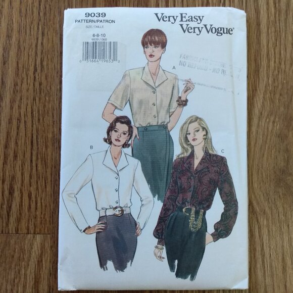 Vintage Vogue Blouse Shirt Sewing Pattern 6-10 UNCUT 9039 90s - Picture 1 of 14